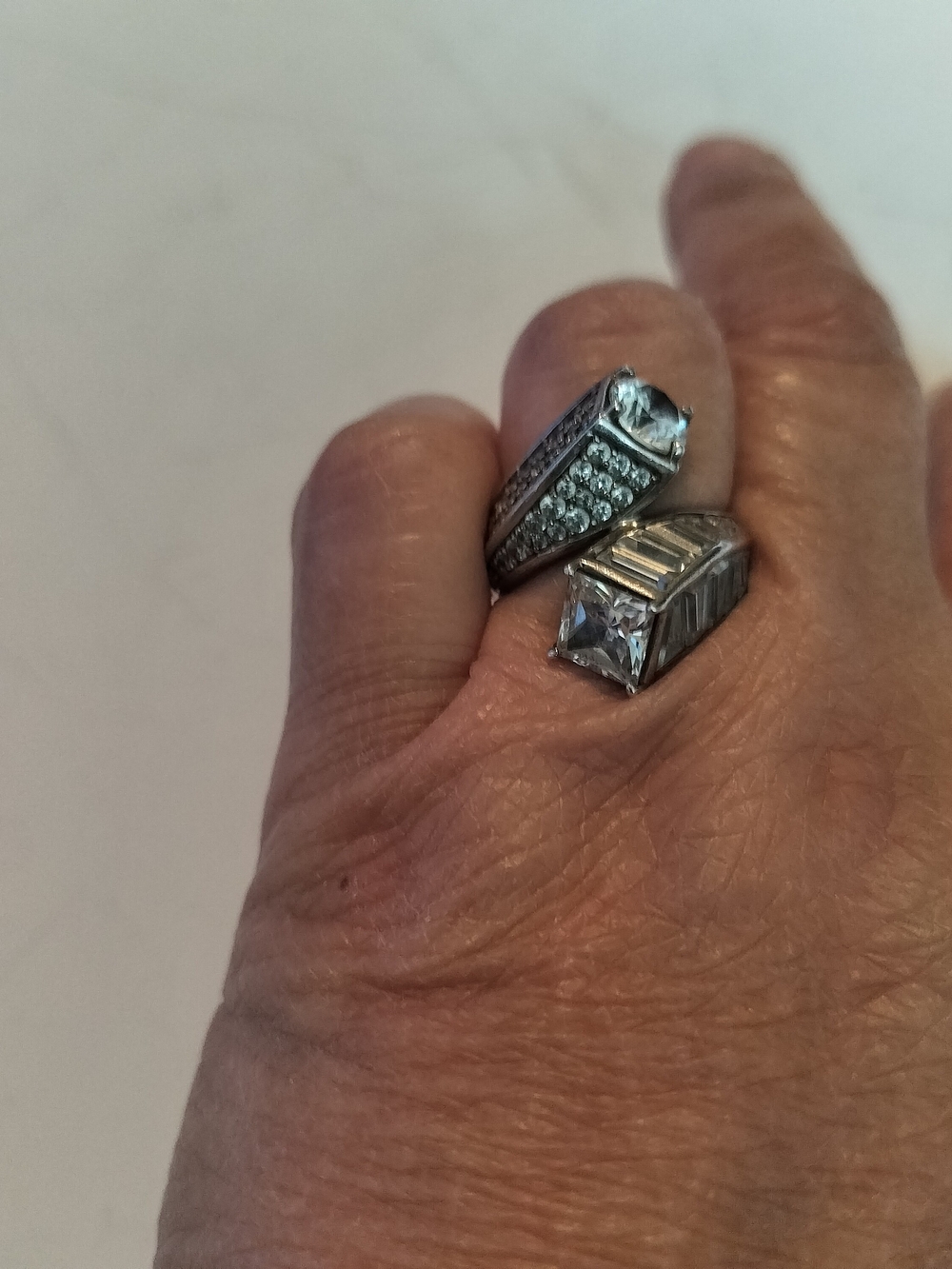 Women's Silver-Tone Double Ring with Clear Stones